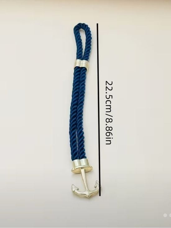 Men’s Black Nautical Rope Bracelet Silver Anchor Clasp Coastal Style