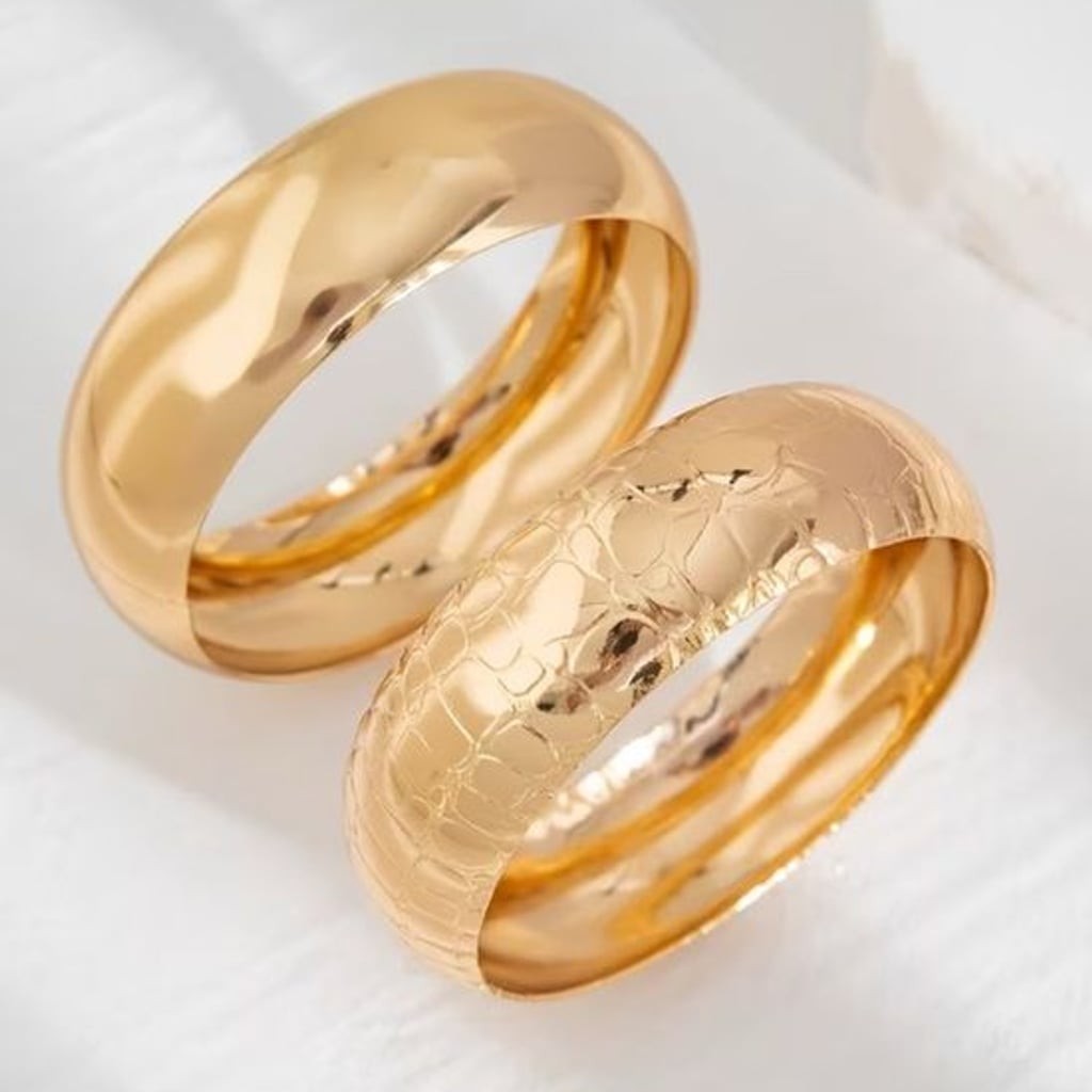 [JUST IN] Sculpted Gold Double Bangle Duo | Polished & Hammered Finish