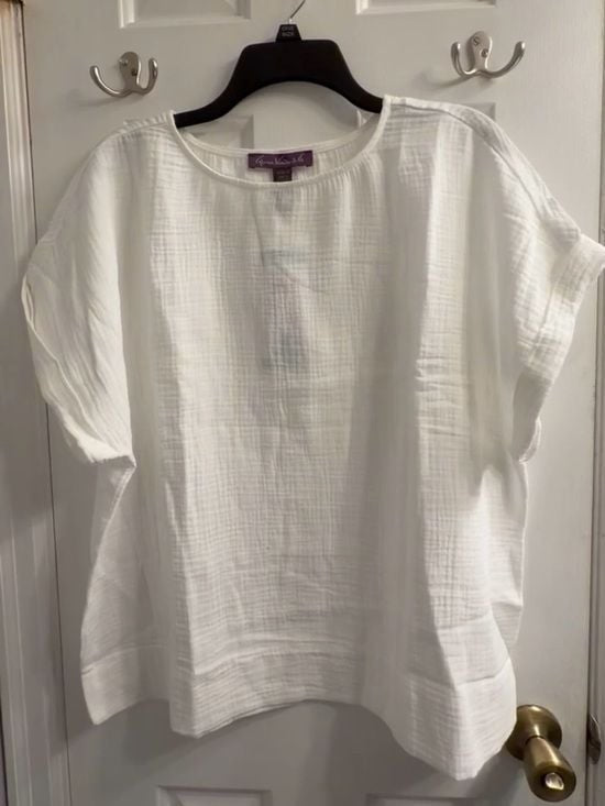 NWT Gloria Vanderbilt White Gauze Short-Sleeve Tunic XL Extra Large