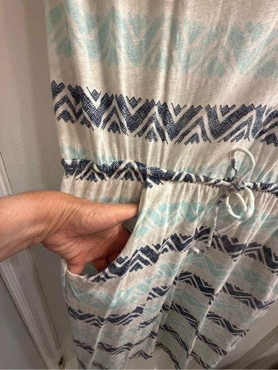 Sonoma Striped Drawstring Midi Dress in Light Blue and Navy Sz Medium