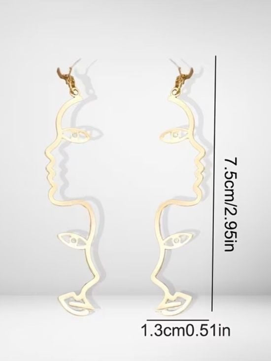 Gold-Tone Abstract Face Line Art Dangle Earrings