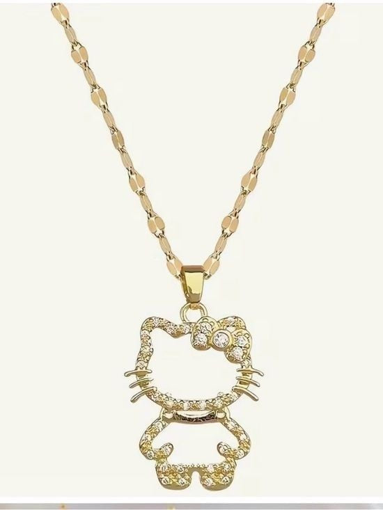 2 x Hello Kitty Crystal Pendant Necklace - Gold and Silver