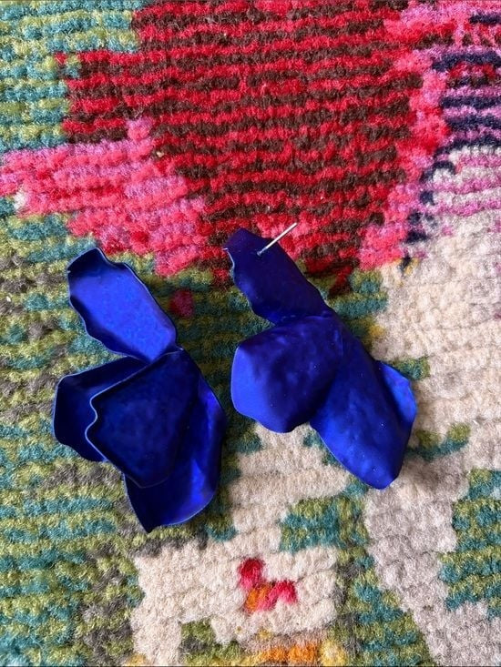 Scarlet Elias Statement Blue Petal Earrings - Vibrant Lightweight Floral Drop