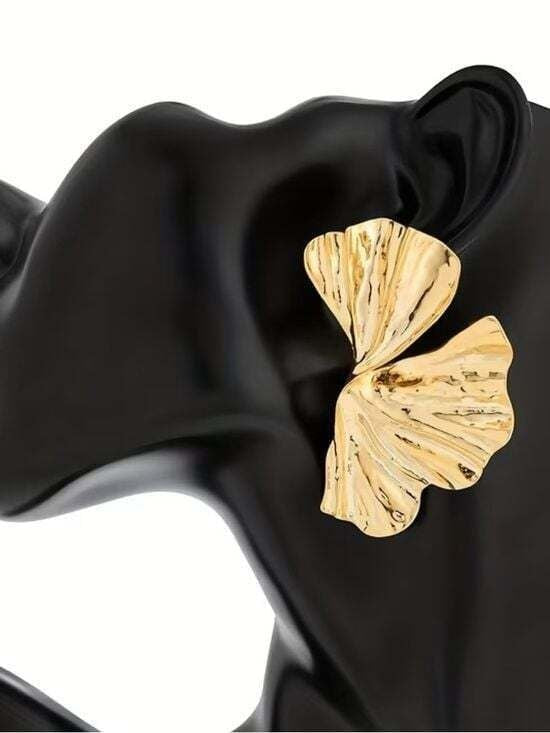 Gold Ginkgo Leaf Sculptural Earrings - Women Jewelry