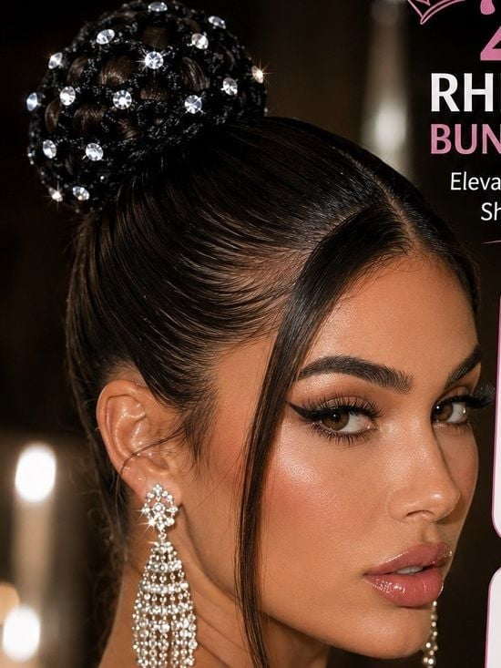 Black Crystal Bun Covers | Y2K Balletcore Rave Hair Accessories