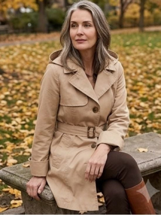 ELLEN TRACY Shirt Khaki Belted Hooded Trench Coat Sz Small