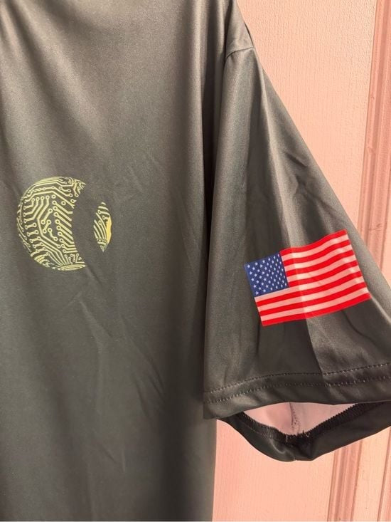Unisex Dark Green Short-Sleeve Performance Shirt with Lime Flag Graphic