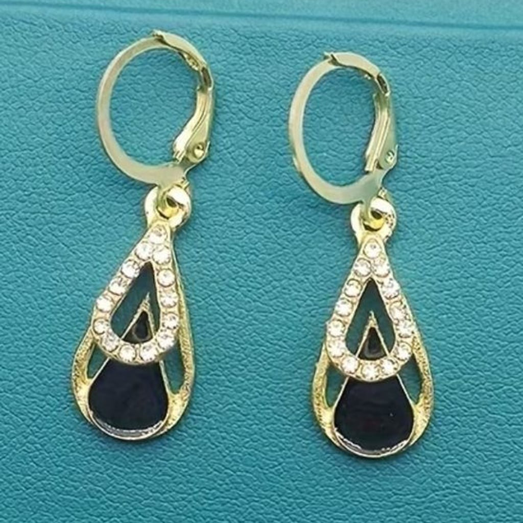 Gold & Black Teardrop Crystal Hoop Earrings
