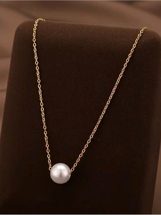 Gold Chain Necklace with Single White Pearl Pendant
