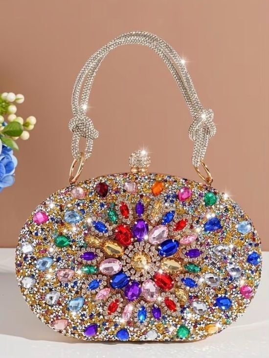 Crystal Jeweled Oval Evening Bag - Multicolor