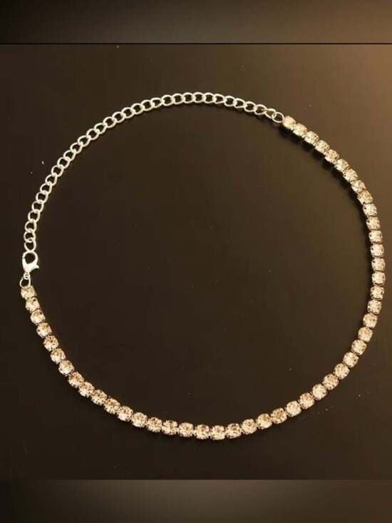 Gold Crystal Tennis Necklace with Clear Stones - Women Jewelry