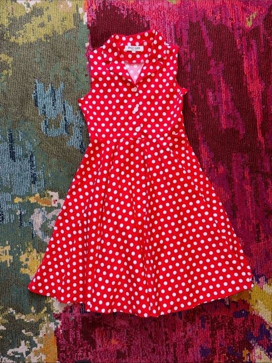 Grace Karin Red & White Polka Dot Sleeveless Fit-and-Flare Dress for Kids 10-11Y
