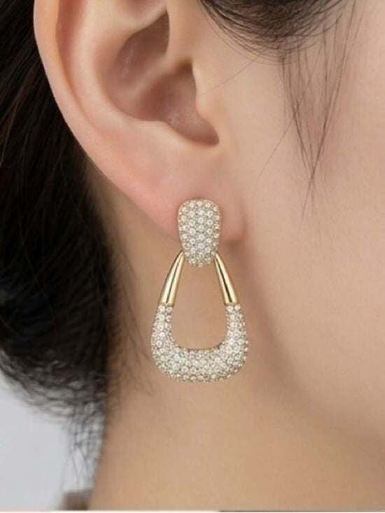 Gold Pavé Teardrop Hoop Earrings - Women Jewelry