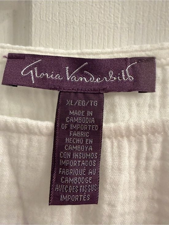 NWT Gloria Vanderbilt White Gauze Short-Sleeve Tunic XL Extra Large