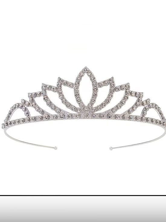 Crystal Accent Silver Tiara Headband - Elegant Bridal Hairpiece
