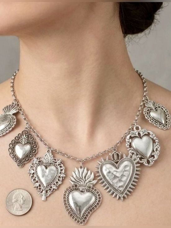 Heart Chain Necklace - Vintage Milagro Sacred Heart