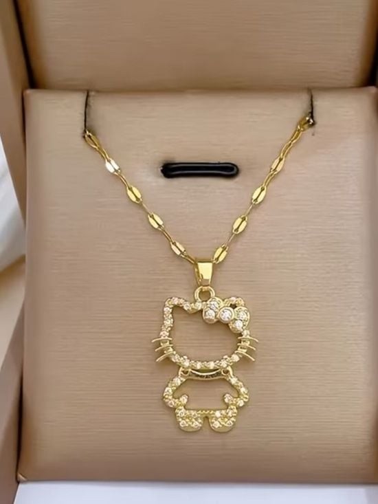 Girls Crystal Hello Kitty Cat Pendanty Necklace - Kids Jewelry