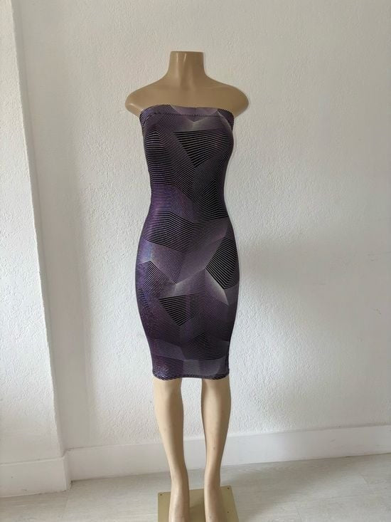 Black Bead Strapless Holographic-Effect Bodycon Dress - Black with Iridescent