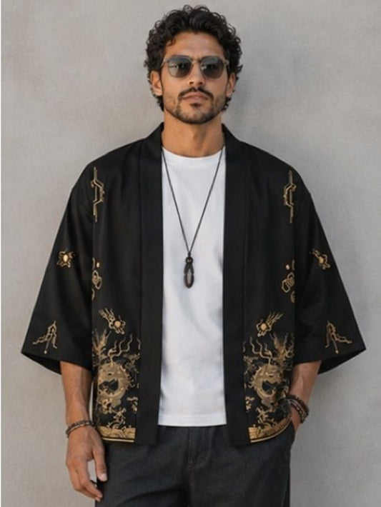 Black Dragon Printed Kimono Jacket Medium