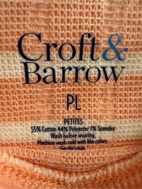 croft & barrow Peach and White Striped Long-Sleeve Tee Perite Large