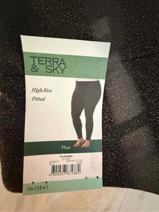 Terra & Sky Black Glitter High-Rise Fitted Leggings Sparkle Black Size 14w 0X