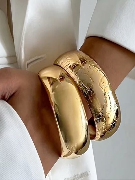 [Just In] Big Jewelry Co Sculpted Gold Cuff - Bold Double Layer Bangle