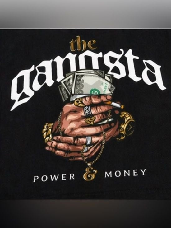 Black Graphic Crop Tank Top with 'The Gangsta' Print