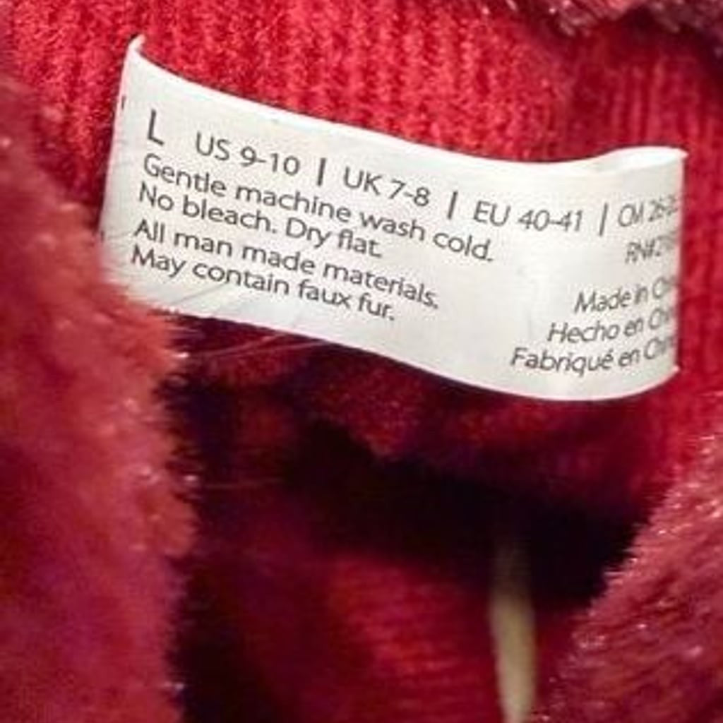 dearfoams Red Plush-Lined Slip-On Slippers Size L 9/10