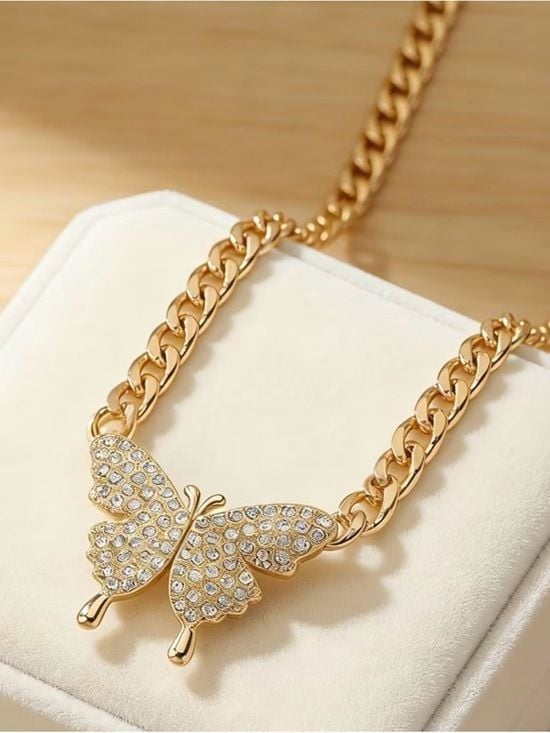 Gold Crystal Butterfly Choker Necklace