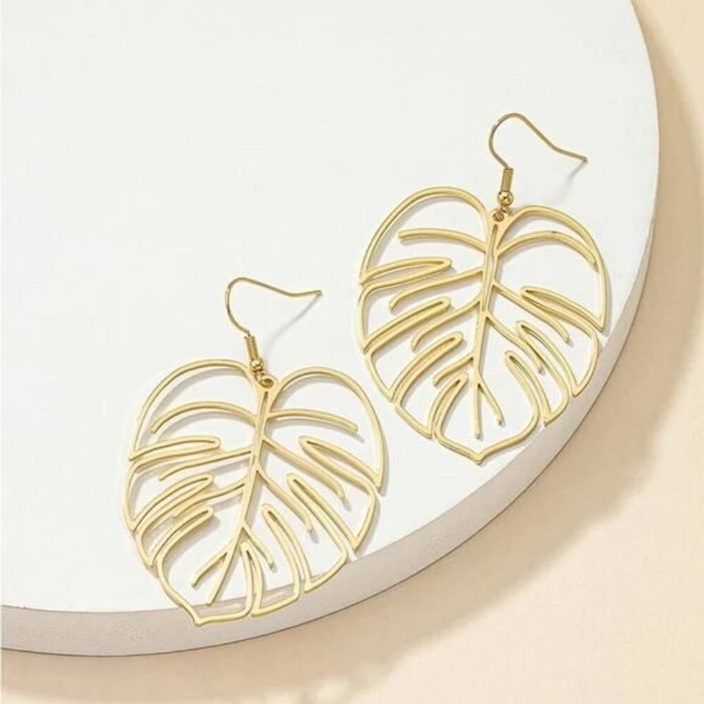 Chic Hollow Leaf Dangle Drop Gold Earrings