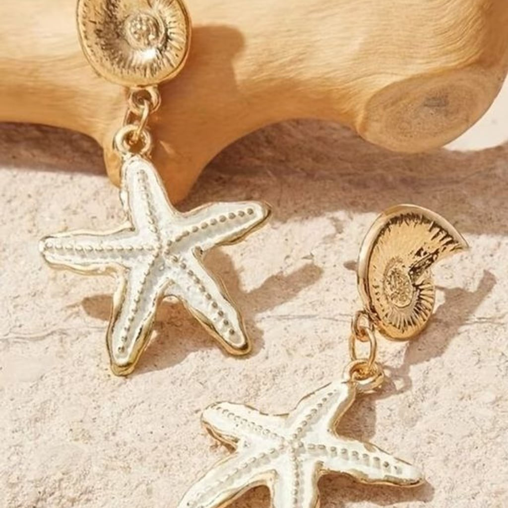 Elegant Beach Starfish Drop Earrings - Coastal Women’s Jewelry