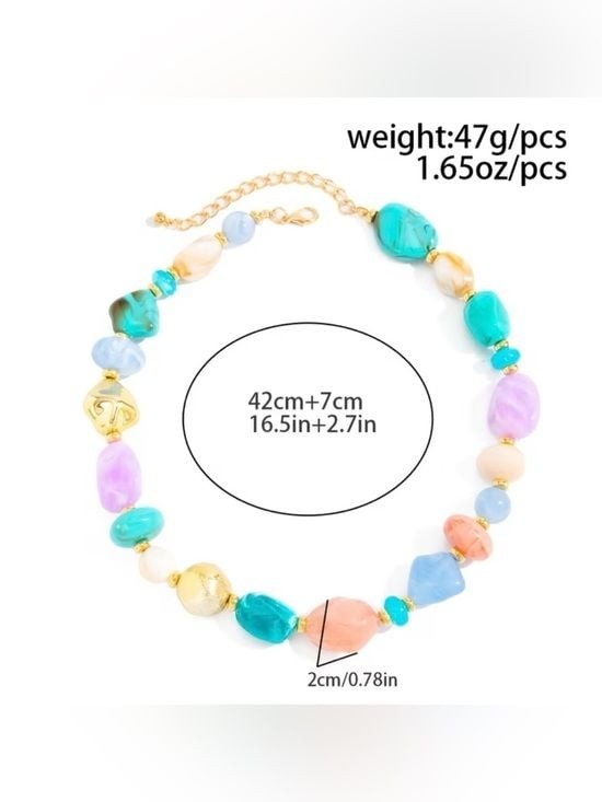 Multicolor Beaded Necklace with Gold Accents - Pastel Mix