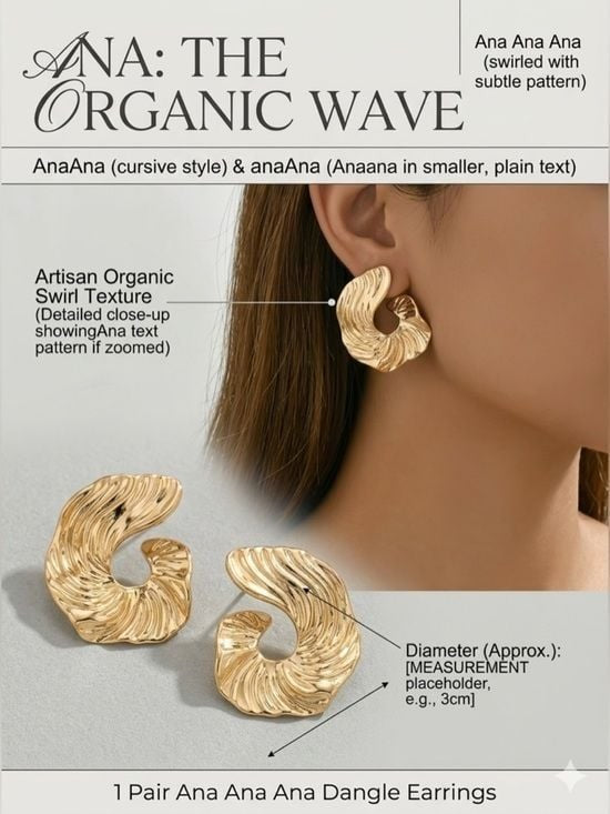 Ana Organic Wave Sculptural Gold Dangle Earrings