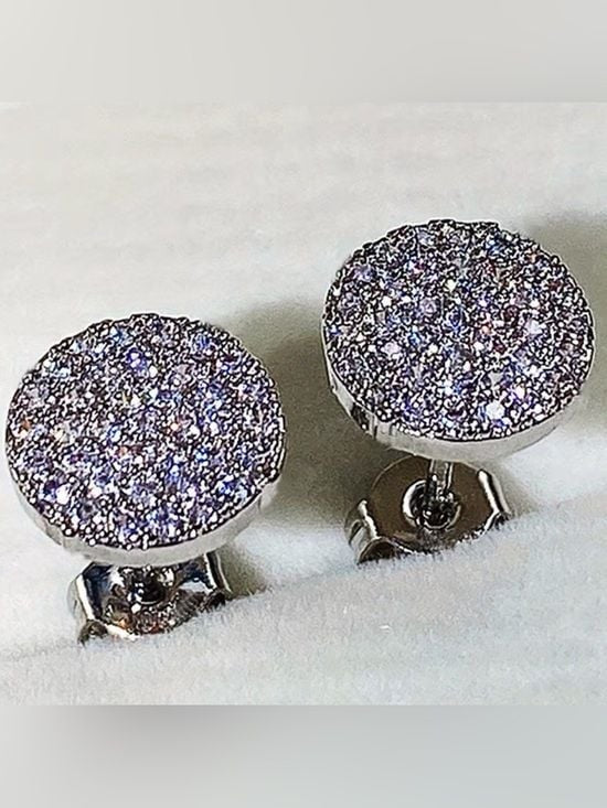 Sparkling Crystal Pavé Round Stud Earrings - Silver Tone