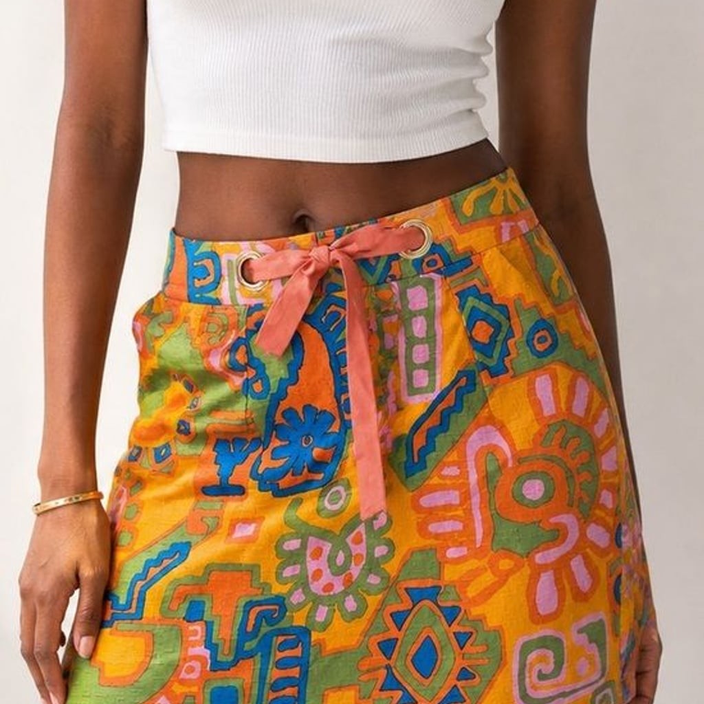 Abstract Orange Print Tie-Waist Mini Skirt 8