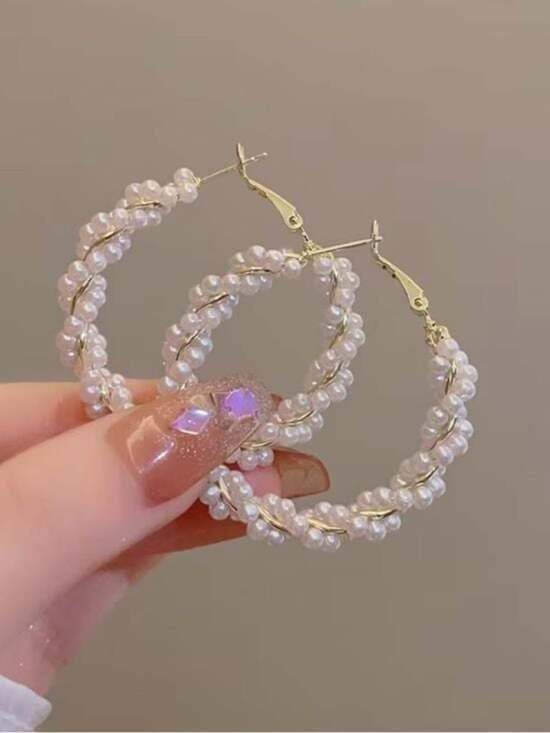 Pearl-Wrapped Hoop Earrings - White