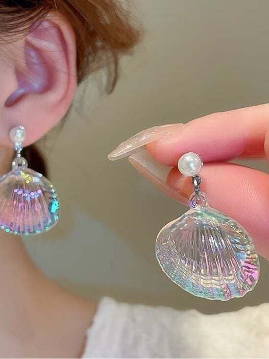 Iridescent Pearl Shell Drop Earrings - Women Jewelry