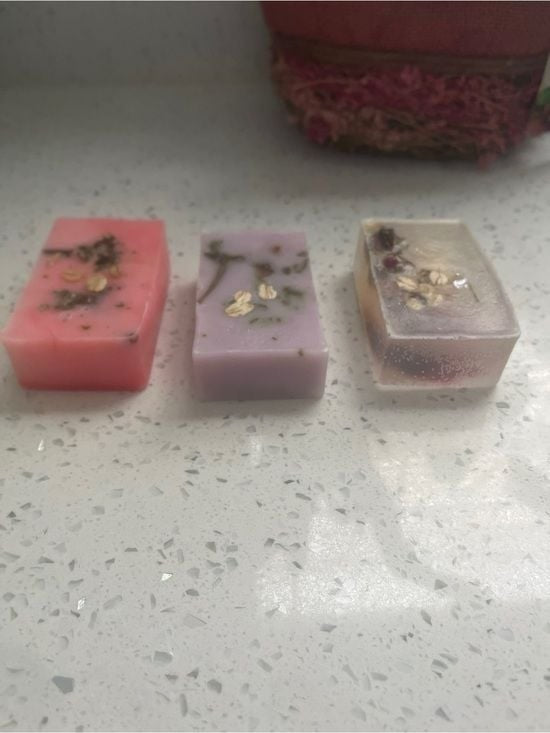 3 x Handcrafted Floral Soap Trio — Pink, Lavender & Clear Botanical Bars