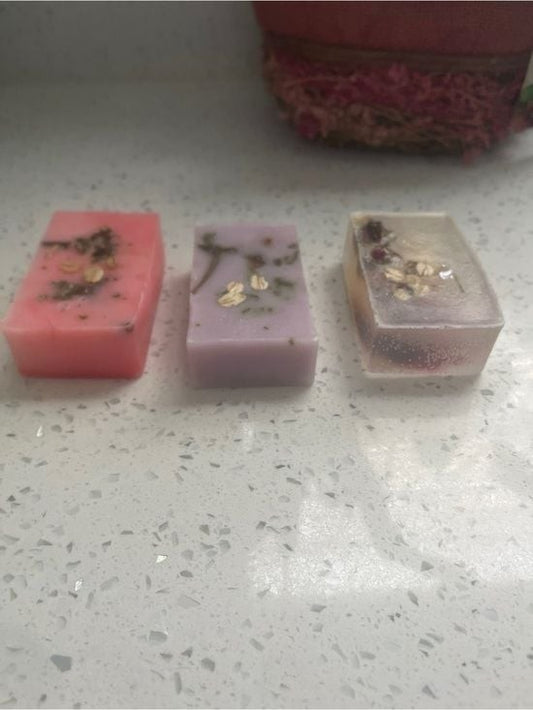 3 x Handcrafted Floral Soap Trio — Pink, Lavender & Clear Botanical Bars