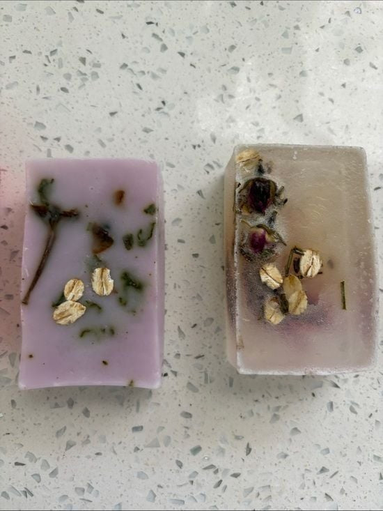 3 x Handcrafted Floral Soap Trio — Pink, Lavender & Clear Botanical Bars