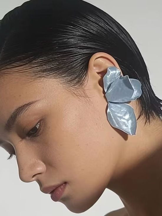 Sculpted Petal Drop Earrings in Pale Blue