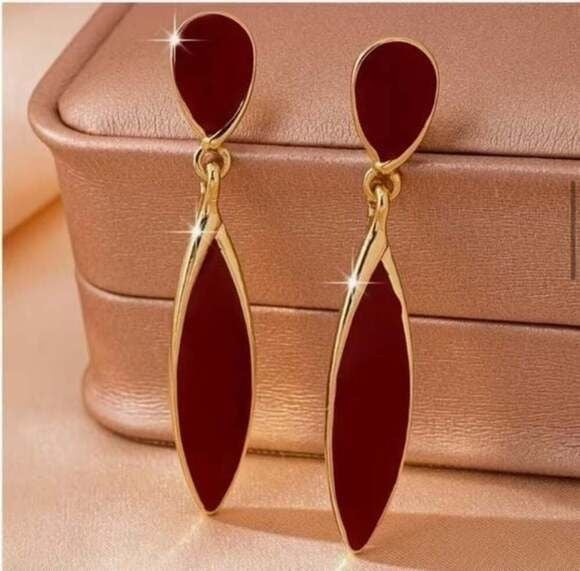 Red Gold-Tone Drop Earrings - Elegant Women’s Jewelry