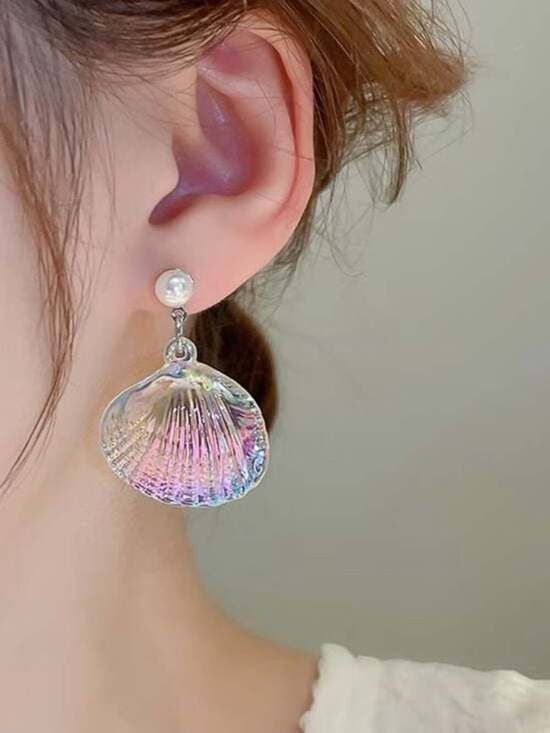 Iridescent Pearl Shell Drop Earrings - Women Jewelry