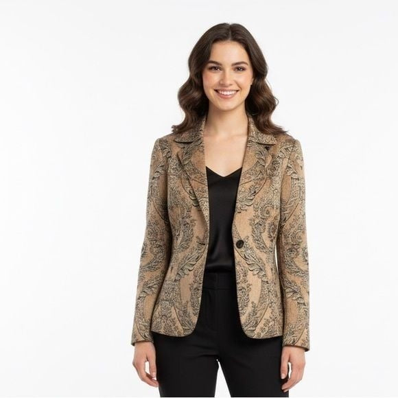 KASPER Textured Gold Black Paisley Classic Blazer Size 12