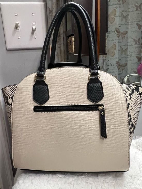 Apt. 9 Beige Tote with Black Snake-Print Trim
