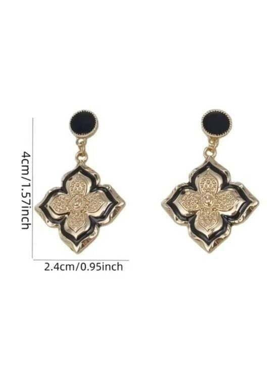 Stunning Cross Gold and Black Floral Drop Earrings