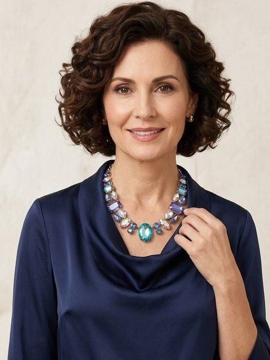 Statement Crystal Necklace in Blue and Aqua Tones