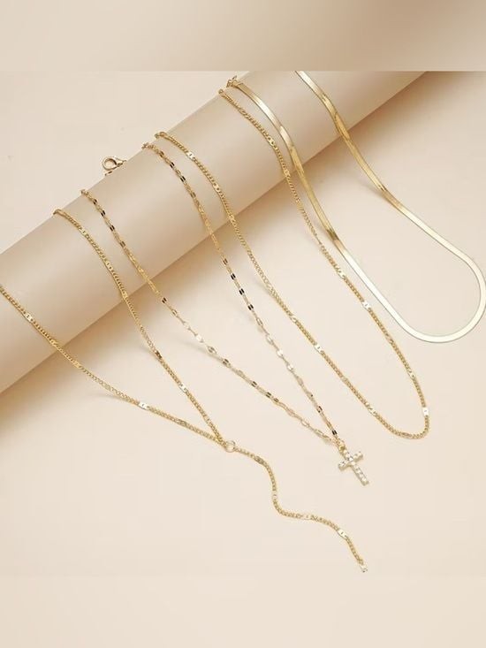 5 Pieces Gold Layered Multicolor Gemstone Cross Necklaces for Women