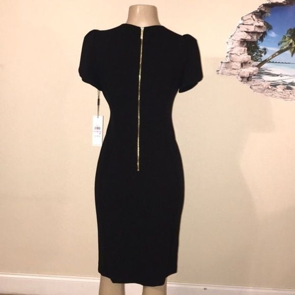NWT Calvin Klein Classic Black Midi Tulip Sleeve Dress Sz 6