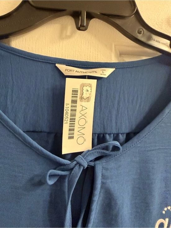 AIS Women's Blue Long-Sleeve Tie-Neck Top Sz L